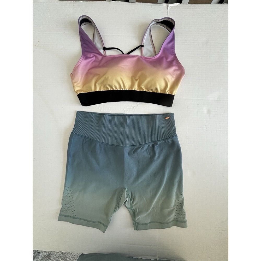 PINK Victoria's Secret Active Ombre Seamless Sports Bra and Bike Shorts Set L Xl